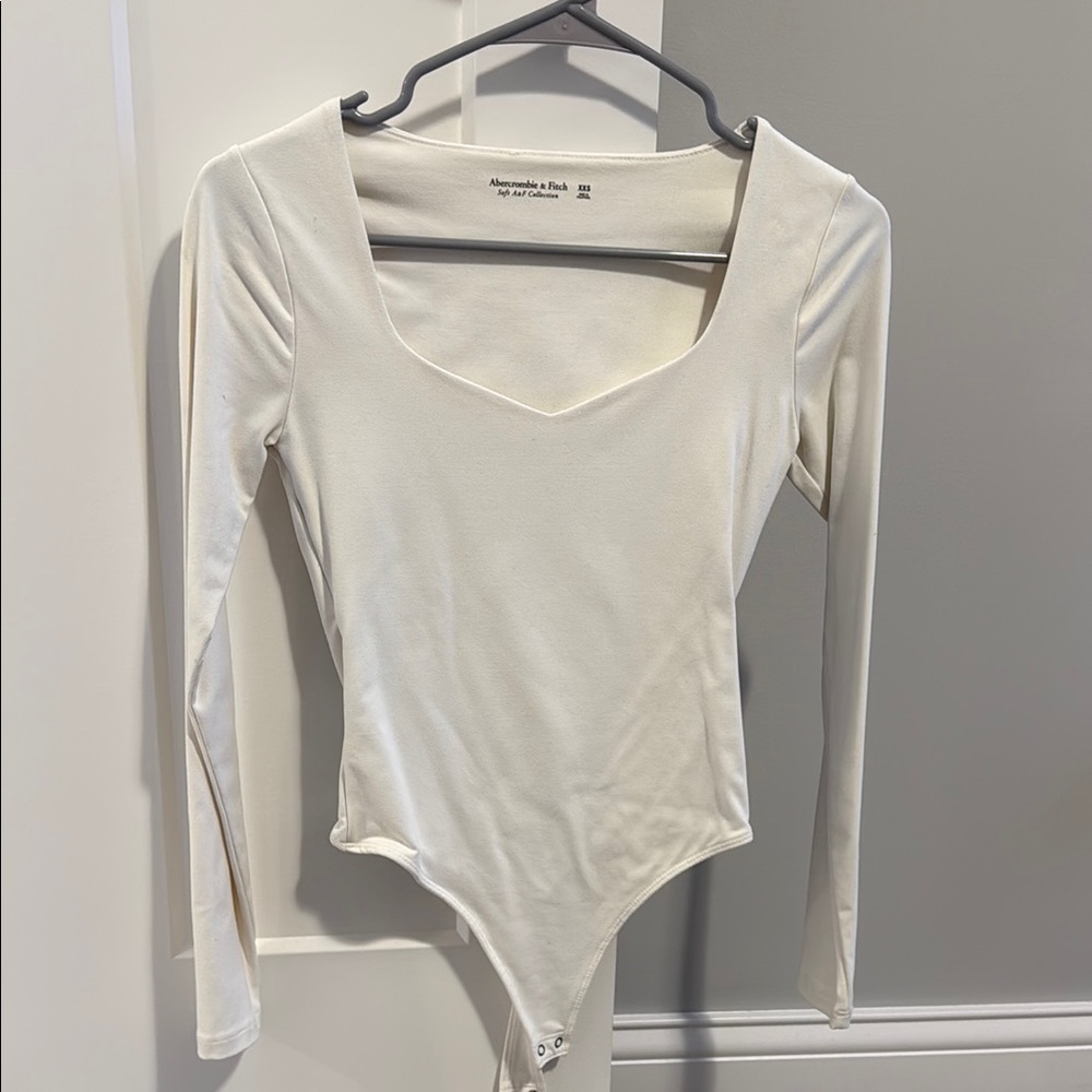 Women's Cream Long Sleeve Bodysuit Abercrombie and Fitch